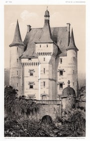 1800s ORIGINAL VICTOR PETIT Lithograph Famous Fay Castle SIGNED Framed