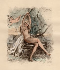 Original 1947 Paul-Emile Becat Nude Limited Lithograph Daydreamer Framed