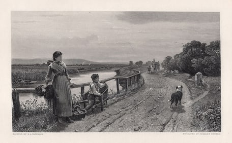 Ernest Albert WATERLOW SIGNED 1800s Engraving HOME AGAIN Framed