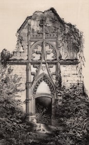 Victor Petit 1800s ORIGINAL Lithograph Old Montigny Chapel FRAMED Signed