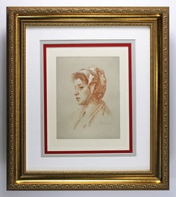 Paul Adolphe Rajon Study of a Female Head engraving signed