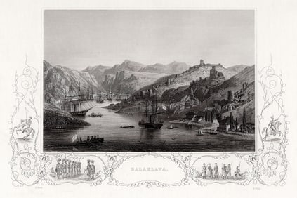 ORIGINAL H. BIBBY 1800s Engraving Balaklava Harbor SIGNED Framed