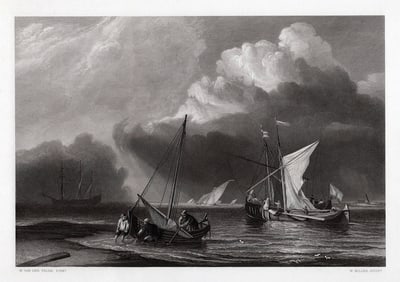 Willem Van De Velde 1800s Engraving Sailing the Storm Signed Framed
