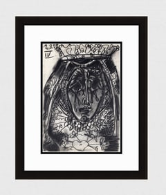 Pablo Picasso 1961 Vintage Lithograph Jacqueline in Fancy Dress FRAMED