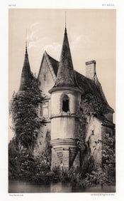 Original Victor Petit 1800s Lithograph Manoir d'Ansac Signed Framed