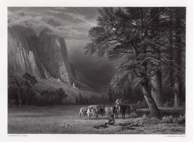 Albert Bierstadt The Halt in a Valley, South America engraving signed