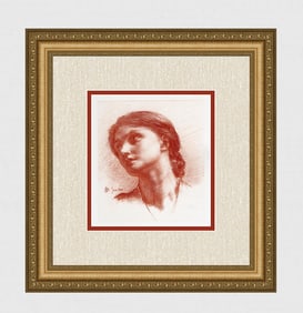 1800s Edward John Poynter Antique print "A Female Head" Framed