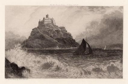 David Law St. Michaels Mount Cornwall 1898 etching
