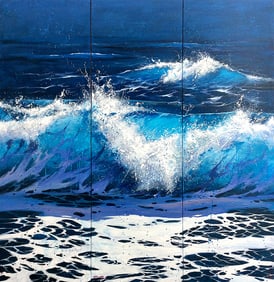 Fran Martin Original Painting Waves Tryptic 59 x 50 Inches