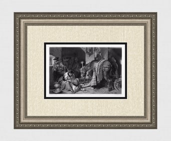 JOHN PHILLIP 1800s Antique Engraving "Wounded Contrabandista" SIGNED Framed