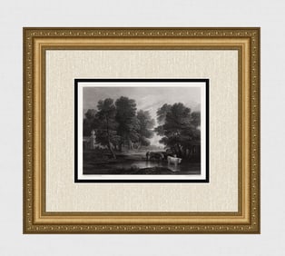 GAINSBOROUGH 1800s Engraving "English Landscape with Cattle" Framed Signed