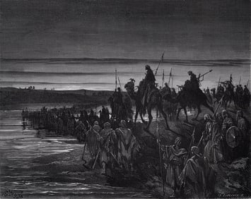 1800s Gustave DORE'S BIBLE Woodcut The Children of Crossing Jordan SIGNED FRAMED