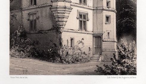 SIGNED 1800s ORIGINAL V. PETIT Lithograph Commandery of Launay-lès-Sens FRAMED