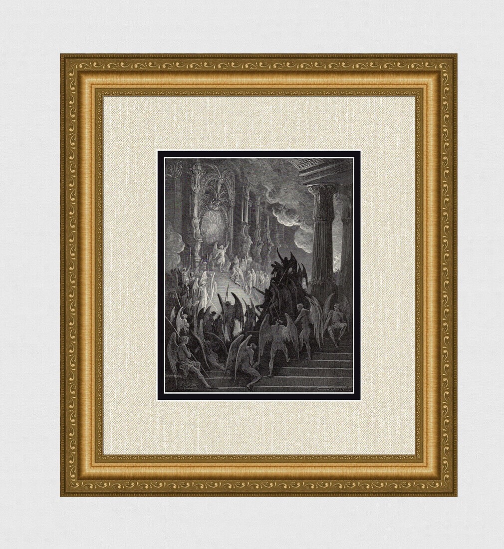 Gustave Dore Satan in Council (Milton's Paradise Lost) c. 1880 Wood Engraving Signed (1 of 3)