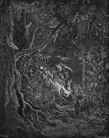 1800s SIGNED DORE Atala Woodcut "The Hermit Preaching In The Woods" FRAMED