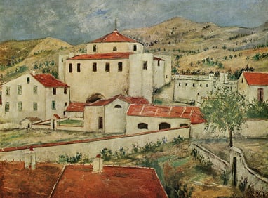 Maurice Utrillo 1948 Vintage Color Print Paysage De Corse Framed Signed