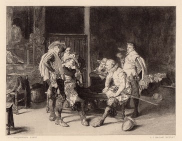 1800s Ernest Meissonier Engraving "The Game at Cards" Framed Signed