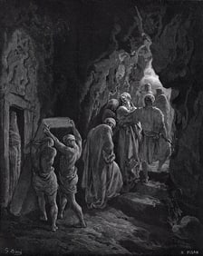 GUSTAVE DORE 1800s Biblical Woodcut The Death and Burial of Sarah SIGNED Framed