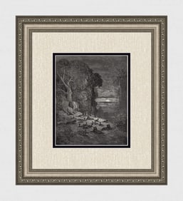 Gustave Dore Sunset in Eden (Milton's Paradise Lost) c. 1880 Woodcut Signed