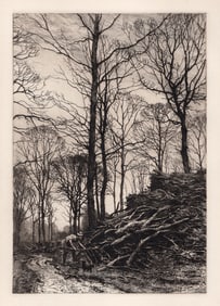 FRAMED 1800s Frederick Slocombe ORIGINAL Etching The Wood Gather SIGNED