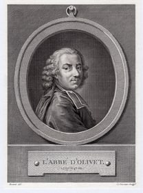1771 Jean-Bernard Restout L'Abbe D'Olivet engraving signed