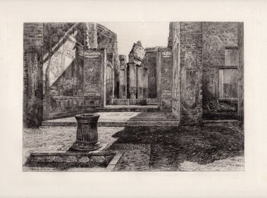 William Ewart Lockhart 1883 etching Pompeii signed