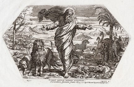 Raphael 1649 Engraving Vatican God Creates the animals