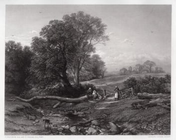 1800s CRESWICK & GOODALL Antique Engraving Wayfarers SIGNED Framed