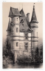 Original V. Petit 1800s Lithograph Ancien Manoir De La Fosse Signed Framed