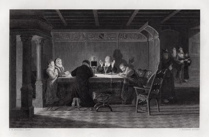 1800s David Wilkie WYNFIELD Engraving A Visit from the Inquisitors FRAMED SIGNED