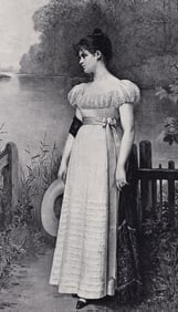 Jules-Emile Saintin 1800s Antique Print Standing by the River SIGNED Framed