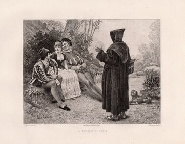 Etienne Barthelemy Garnier 1891 etching A Monk's Fun signed