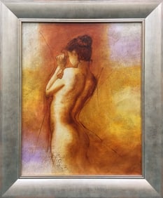 Original Emilio Rojas Painting Nude in Red 16 x 20 in
