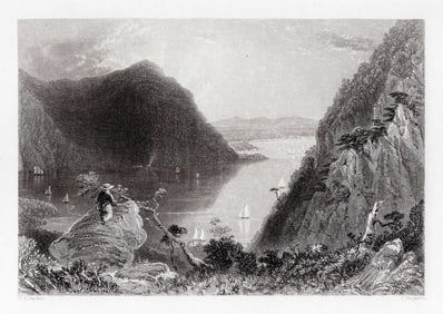 SIGNED 1800s William H. Bartlett Engraving NY Mountains of the Hudson FRAMED