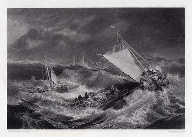 FRAMED 1800s WILLIAM TURNER The Shipwreck Engraving SIGNED