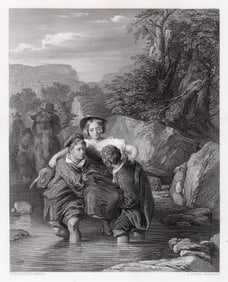 1852 William Mulready Crossing the Ford engraving signed