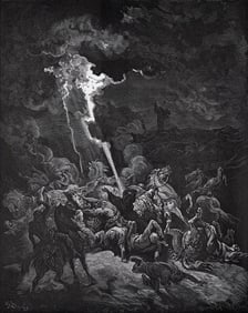 SIGNED 1800s Gustave DORE Religious Woodcut Elijah Denounces Ahaziah FRAMED