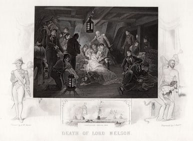 SIGNED 1800S Arthur William Devis Engraving THE DEATH OF LORD NELSON Framed