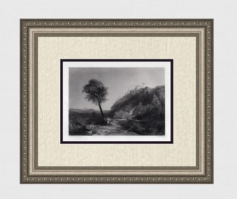 1800s TURNER Engraving Children in the Valley Landscape SIGNED Framed