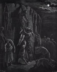 SIGNED 1800s DORE Religious Woodcut Jabesh-gilead's Tribute to Saul FRAMED