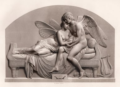 John GIBSON 1800s Antique Engraving CUPID & PYSCHE Framed