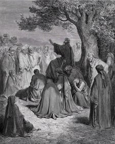 Religious 1800s Gustave DORE Woodcut Jesus Preaching to the People FRAMED Signed