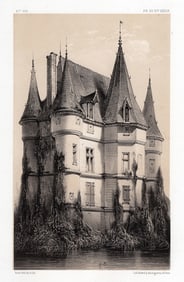 1800s V. PETIT Original Lithograph Le Chastenet-Neuf France SIGNED Framed