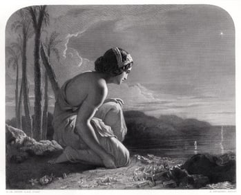 SIGNED Henry Le Jeune 1800s Engraving THE HINDOO MAIDEN Framed