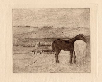 Edgar Degas 1892 Etching Horses in pasture