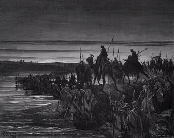 1800s Gustave DORE'S BIBLE Woodcut The Children of Crossing Jordan SIGNED FRAMED