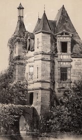 1800s ORIGINAL Victor Petit Lithograph Manoir De Belvau Framed SIGNED