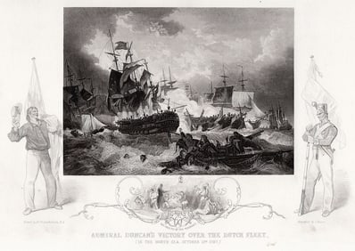 1800s LOUTHERBOURG Engraving BATTLE AT SEA Framed Signed