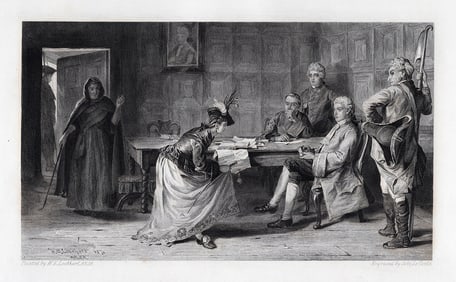 William Lockhart 1800s Engraving Madge Wildfire in Court SIGNED Framed