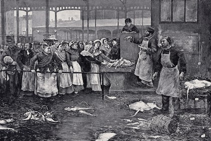 Norbert Goeneutte 1800s Antique Print At The Fish Market SIGNED Framed COA